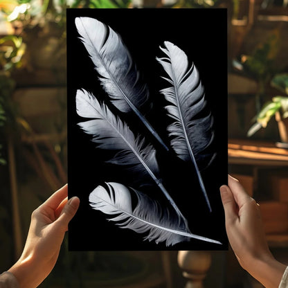 Stunning white feathers on insigne aluminum print