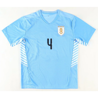 Light blue Federico Valverde signed Uruguay jersey with team crest and white stripes