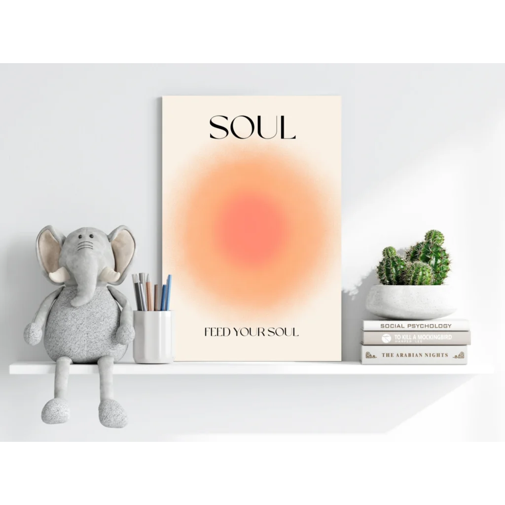 Beige canvas Feed Your Soul minimalist poster with orange gradient circle