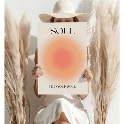 Minimalist Feed Your Soul aluminum wall art with bold soul text and peach-coral gradient