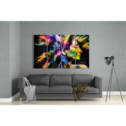 Vibrant explosive rainbow glass wall art multi-panel abstract on black