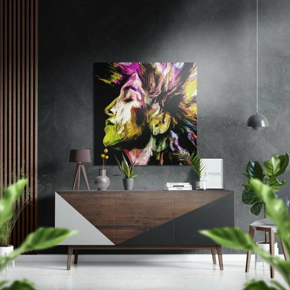 Vibrant Lion Abstract Art on Brushed Aluminium Dibond Print | Insigneart USA | vintageantiquesgifts.com