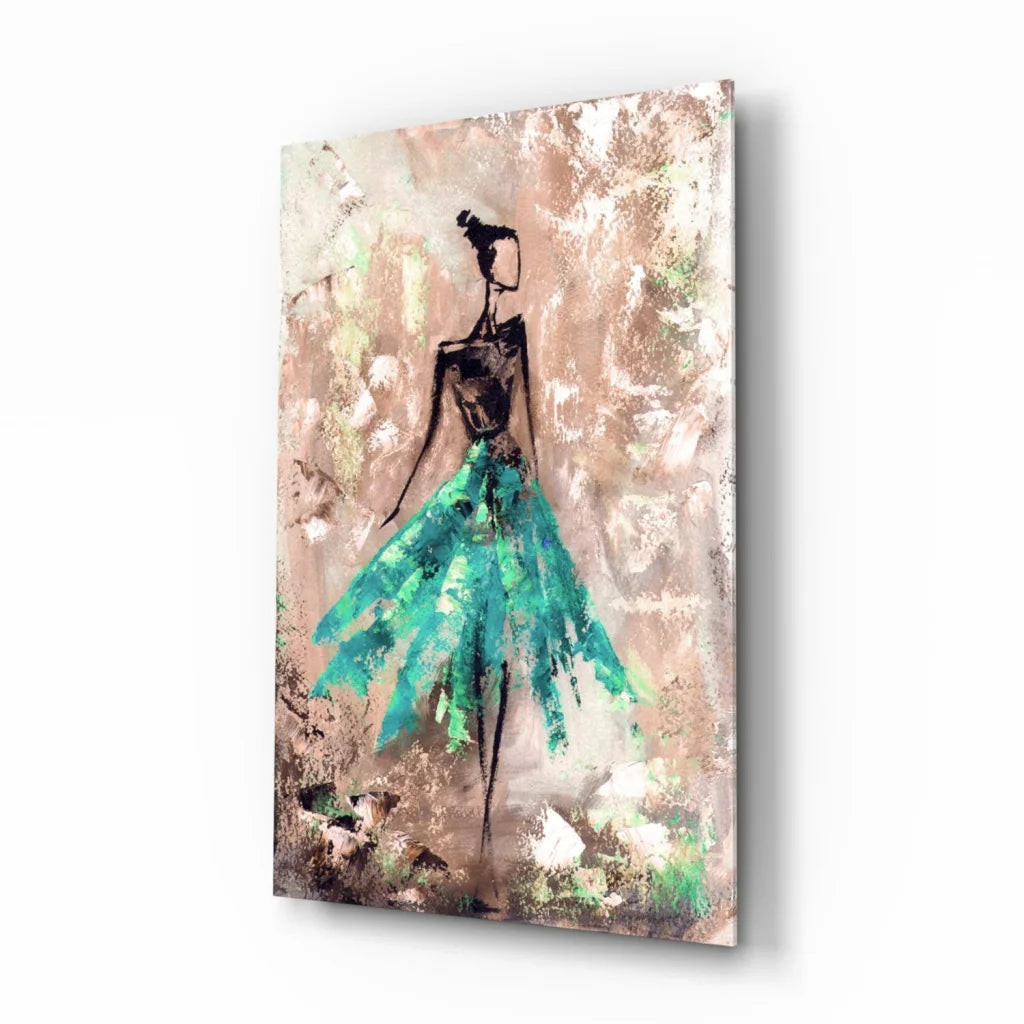 Stylized teal ballerina canvas wall art print on textured earth tones