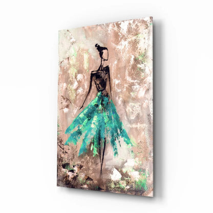 Stylized teal ballerina canvas wall art print on textured earth tones