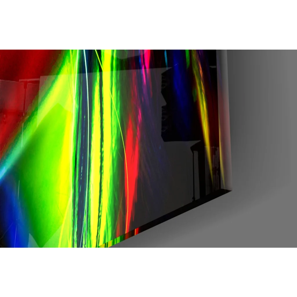 Neon Glow Portrait glass wall art with UV reactive rainbow streaks