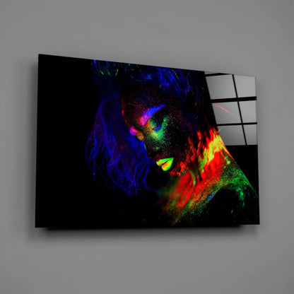 Neon Glow Portrait Canvas Wall Art with Fluorescent Body Paint | Glass Wall Art Print | vintageantiquesgifts.com