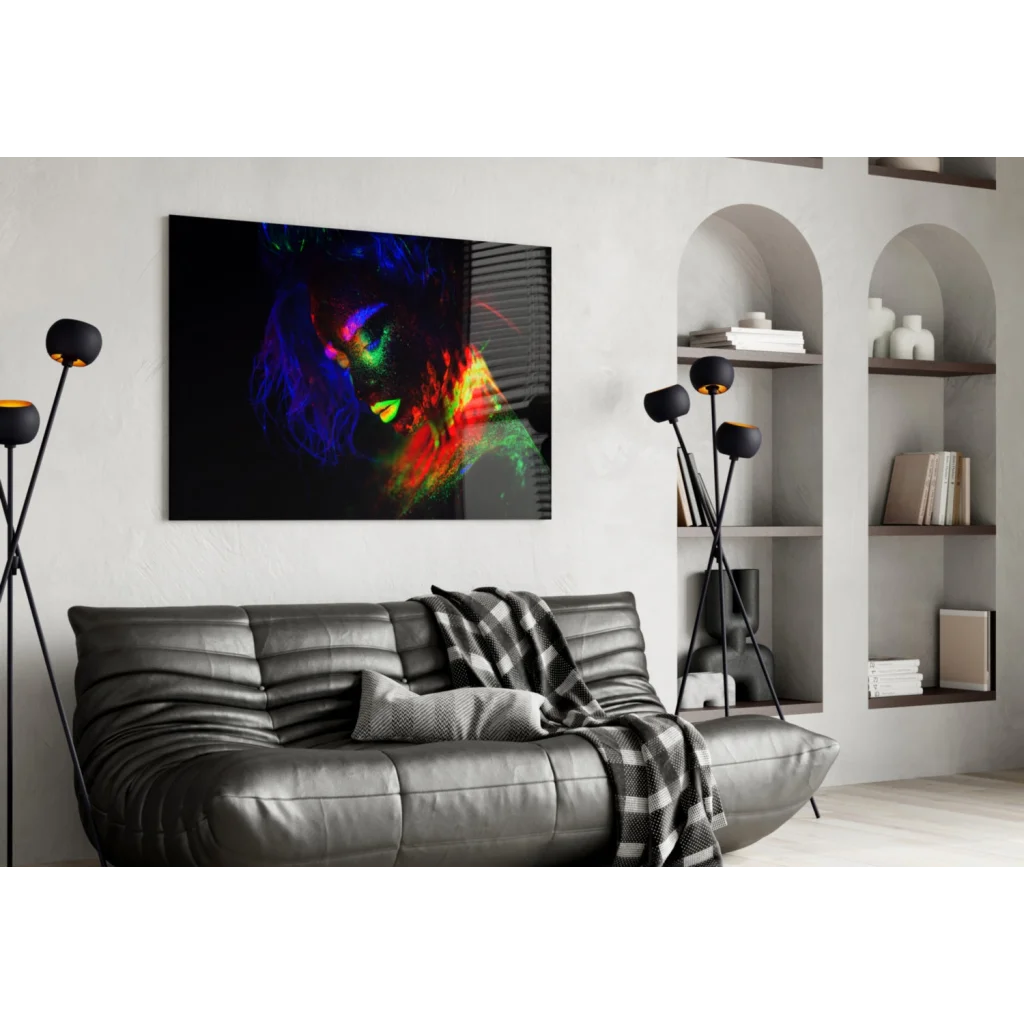 Neon Glow Portrait Canvas Wall Art with Fluorescent Body Paint | Contemporary Home Wall Art | vintageantiquesgifts.com