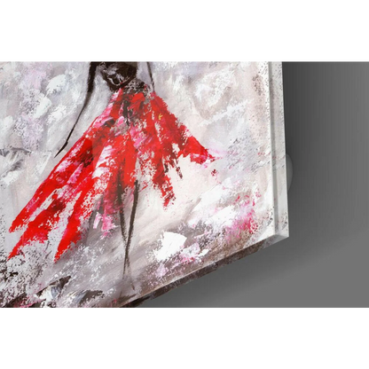 Vibrant red abstract figure in flowing gown canvas wall art for modern homes