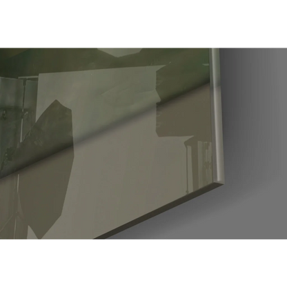 Sleek glass wall art mirror with metallic frame in green and gray tones