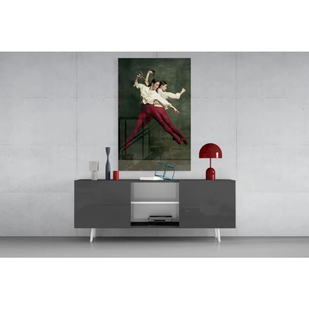 Vibrant red dome table lamp with metallic base for glass wall art spaces