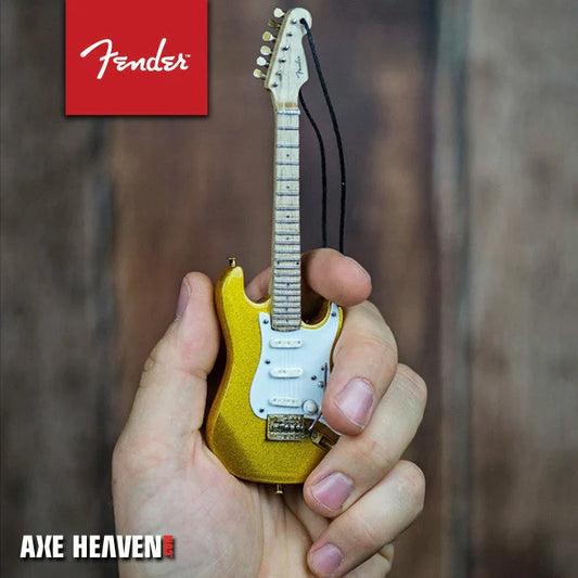 Miniature Fender Gold Stratocaster guitar ornament by Axe Heaven®