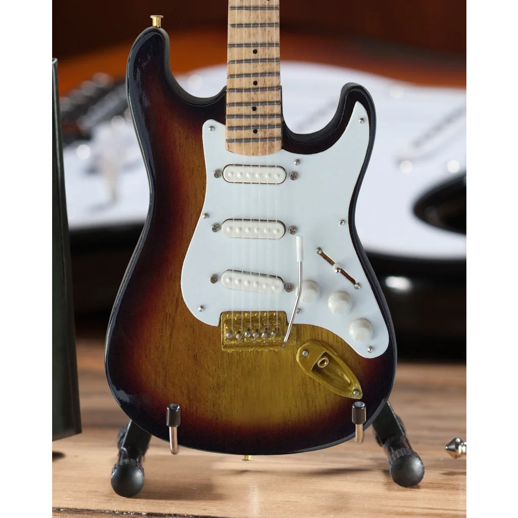 3D mini guitar Fender Stratocaster sunburst on Axe Heaven adjustable A-frame stand