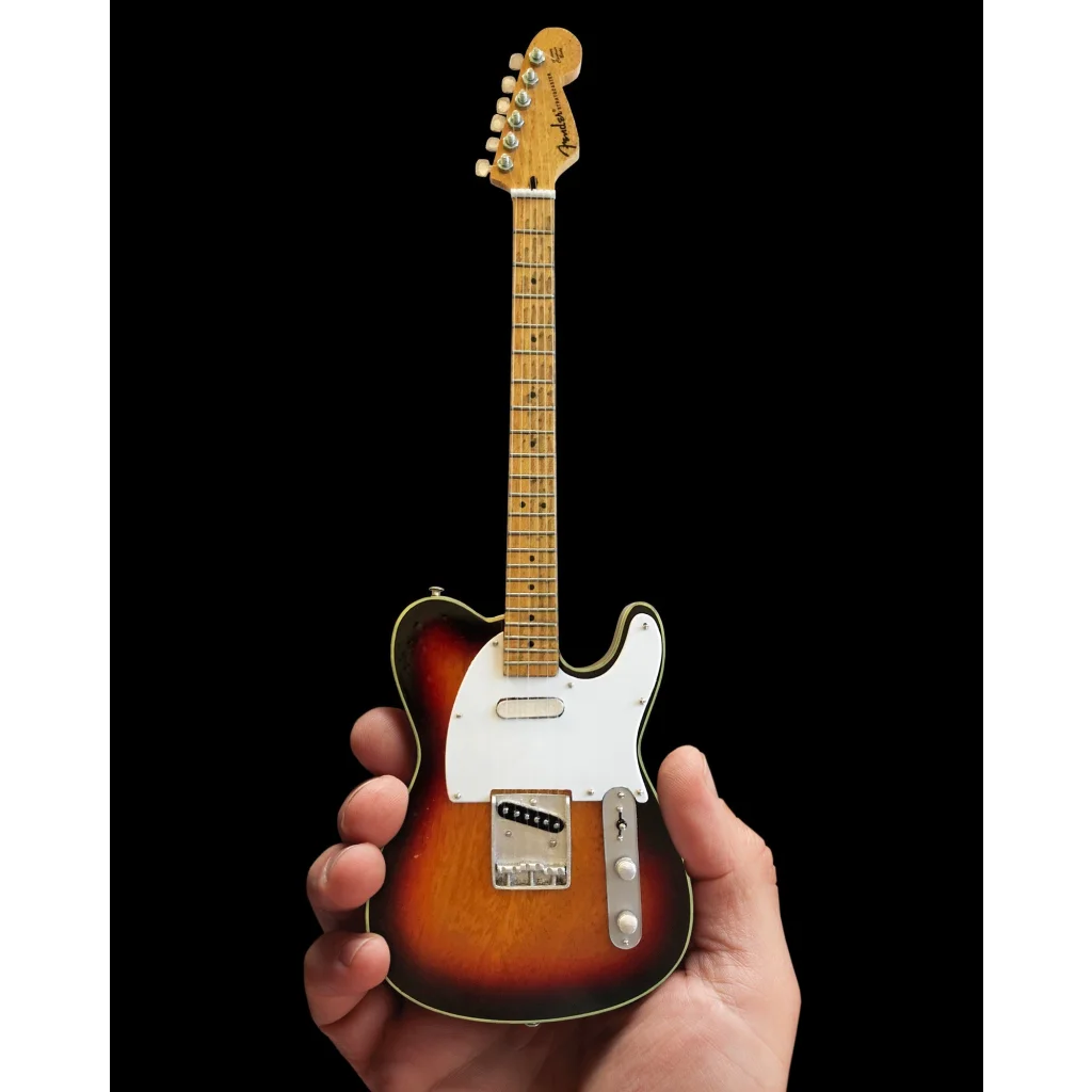 3-color sunburst Fender Telecaster mini guitar on adjustable A-frame stand