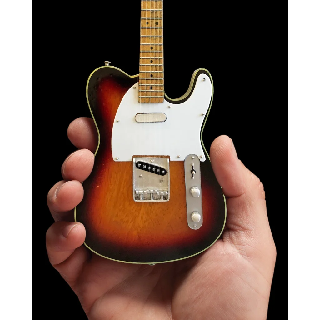 3-color sunburst Fender Telecaster mini guitar with maple neck, white pickguard & adjustable A-frame stand