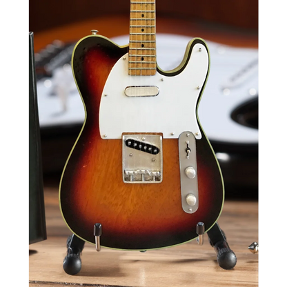 Mini Fender Telecaster sunburst guitar with adjustable A-frame stand