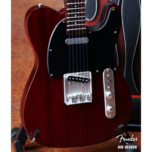 Cherry red Fender Telecaster mini guitar replica by Axe Heaven with stand