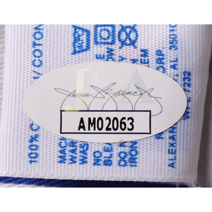 White fabric clothing label with signature and serial number on Fergie Jenkins signed Cubs jersey