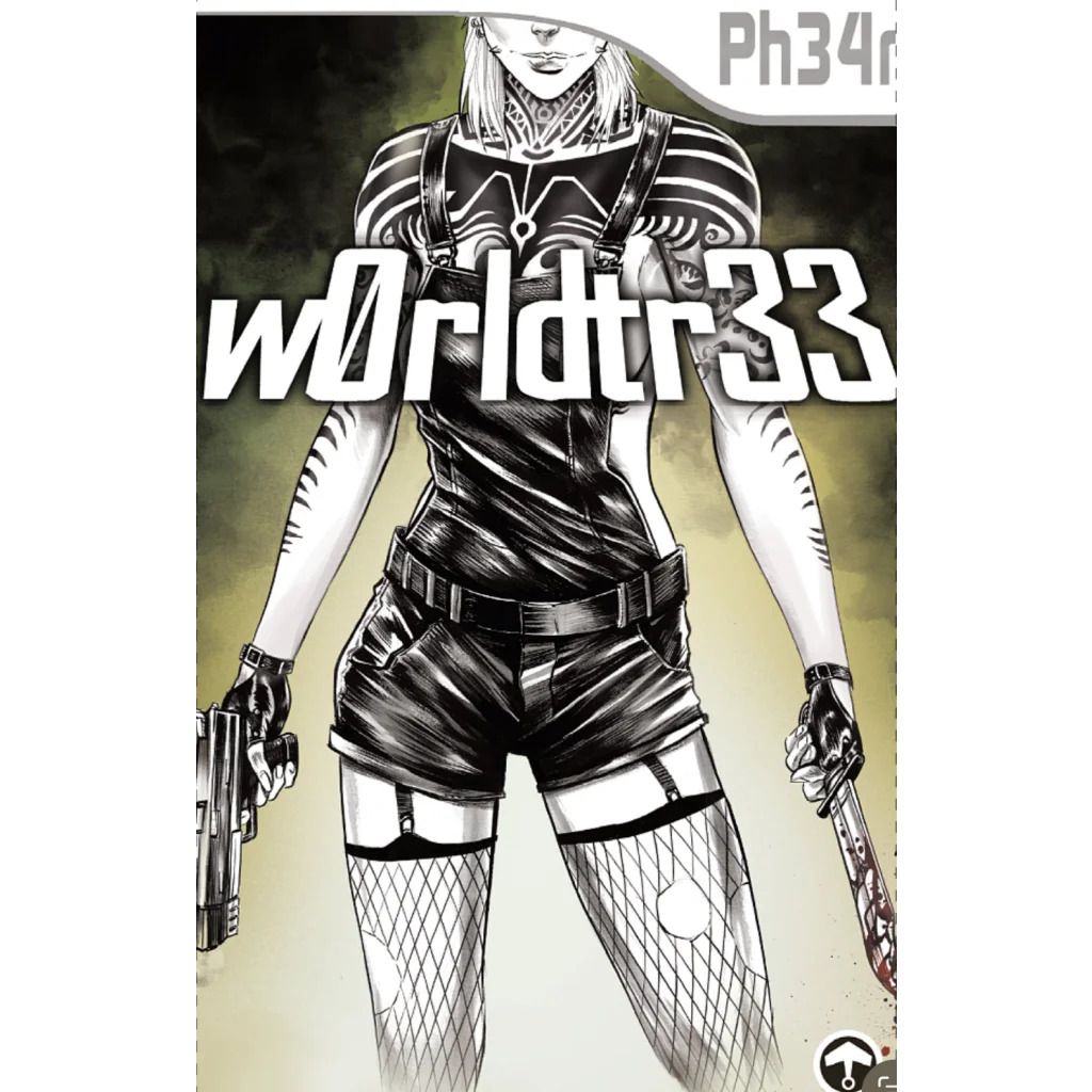 Fernando Blanco horror comics featuring woman with gun and bloody knife in black leather