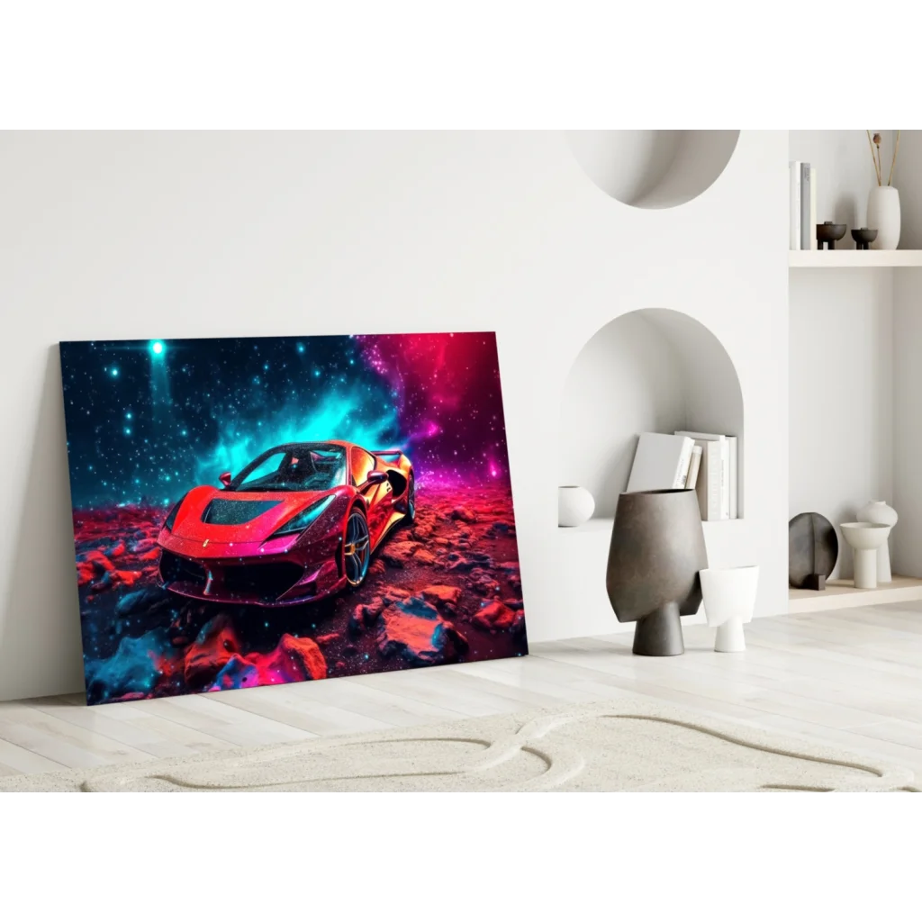 Red Ferrari cosmic space wall art canvas print