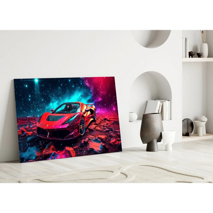 Red Ferrari cosmic space wall art canvas print