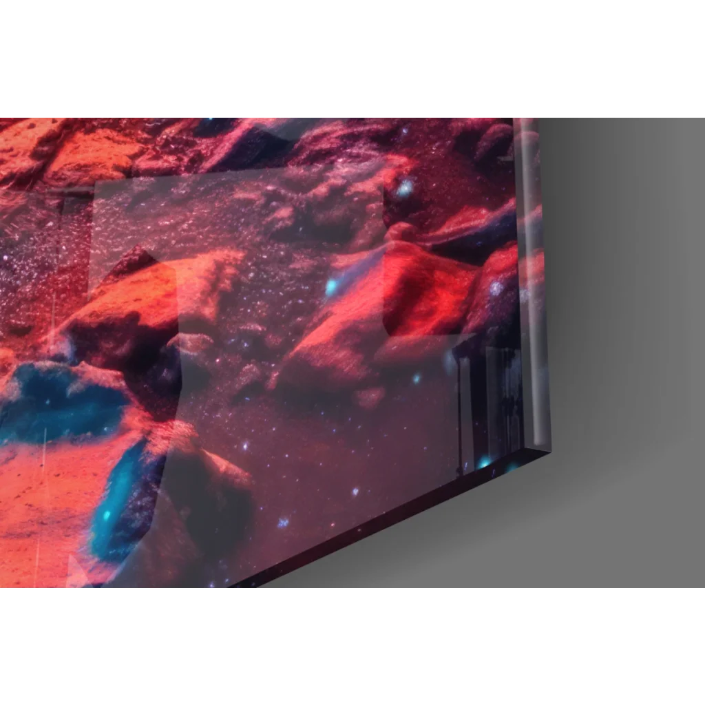 Vibrant Samsung QLED TV in red blue hues on Ferrari Cosmic Space wall art canvas