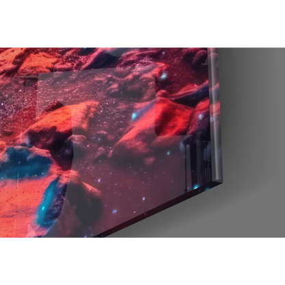 Vibrant Samsung QLED TV in red blue hues on Ferrari Cosmic Space wall art canvas