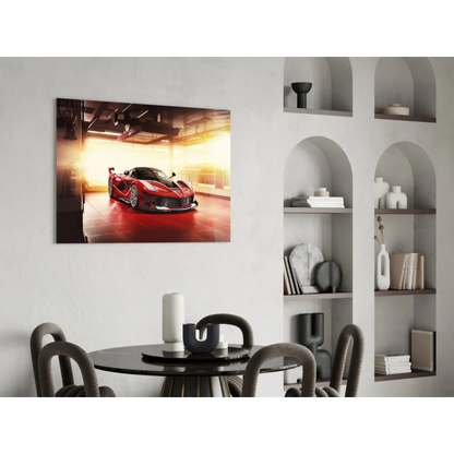 Red Ferrari LaFerrari sports car poster as glass wall art