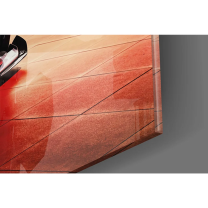 Glossy gradient-orange LaFerrari canvas glass wall art with black geometric lines