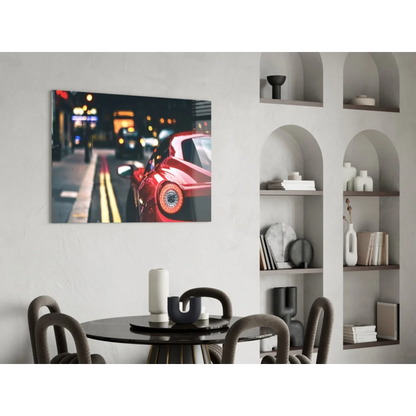 Vibrant Ferrari red taillight glass wall art canvas print