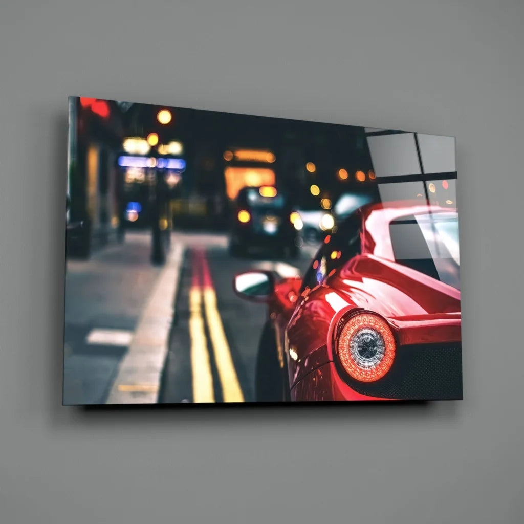 Ferrari Red Taillight Glass Wall Art Canvas Print | Glass Wall Art Print | vintageantiquesgifts.com
