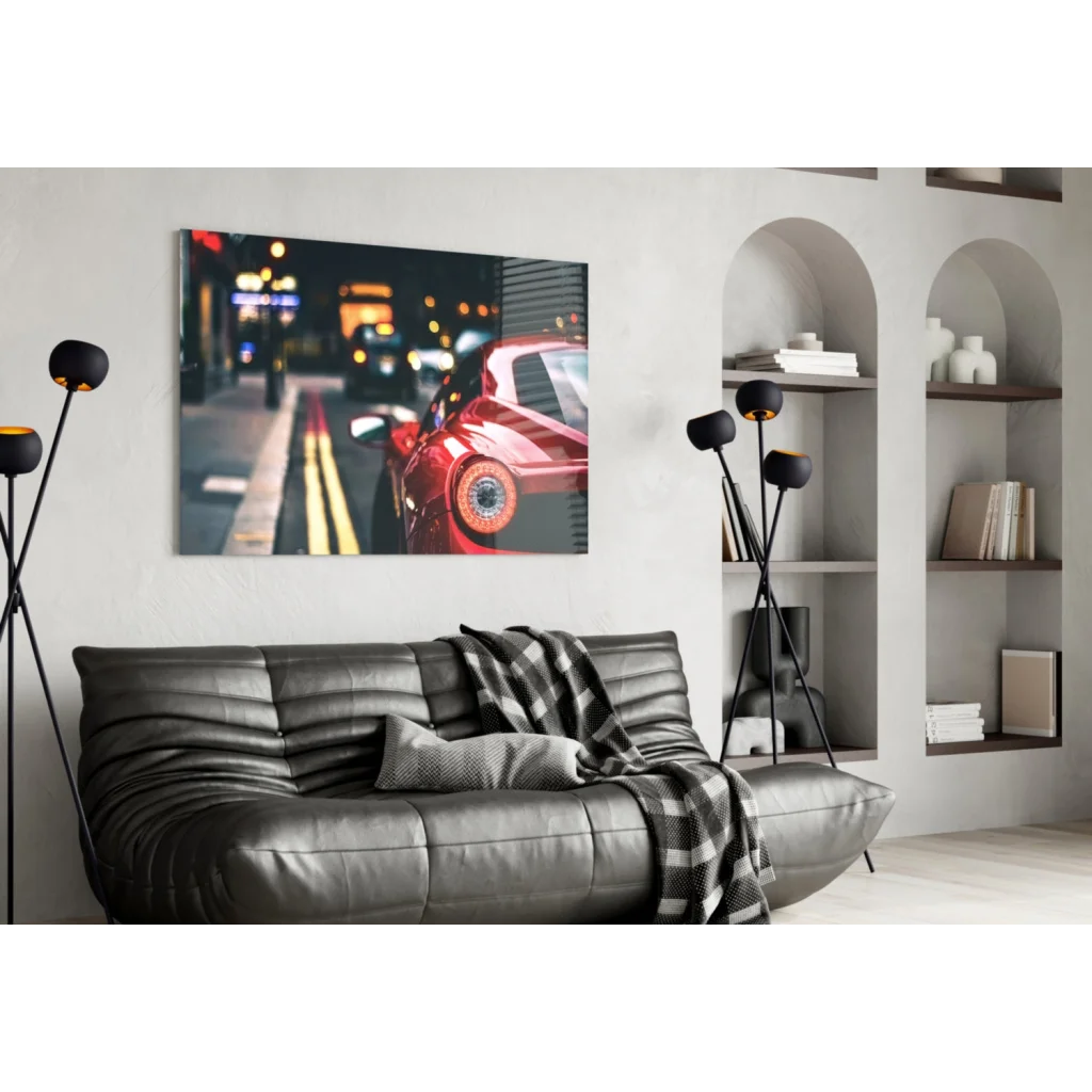 Ferrari Red Taillight Glass Wall Art Canvas Print | Contemporary Home Wall Art | vintageantiquesgifts.com