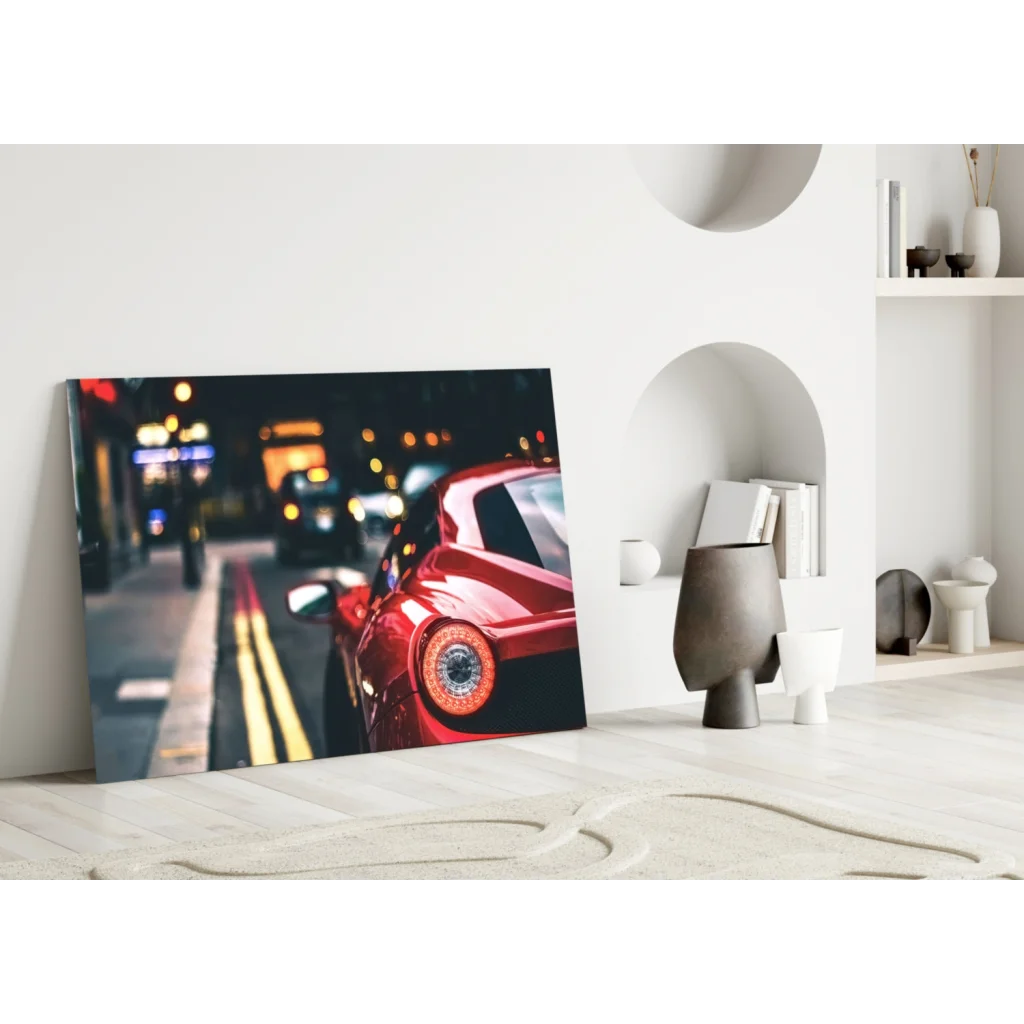 Ferrari Red Taillight Glass Wall Art Canvas Print | Modern Wall Art Decor | vintageantiquesgifts.com