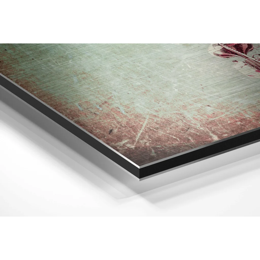 Distressed vintage floral brushed aluminium dibond print