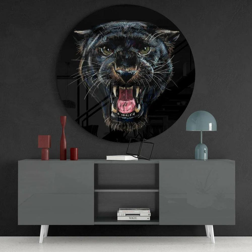 Fierce black panther tempered glass art coaster set design