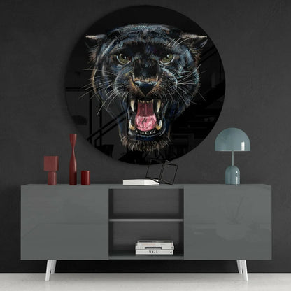 Fierce black panther tempered glass art coaster set design