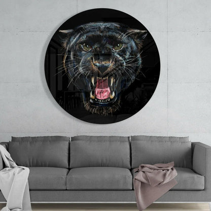 Fierce Black Panther tempered glass art coaster set with size comparison