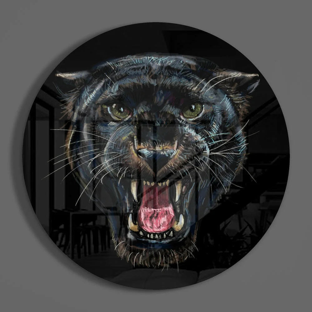 Fierce Black Panther tempered glass art coaster set with vibrant eyes