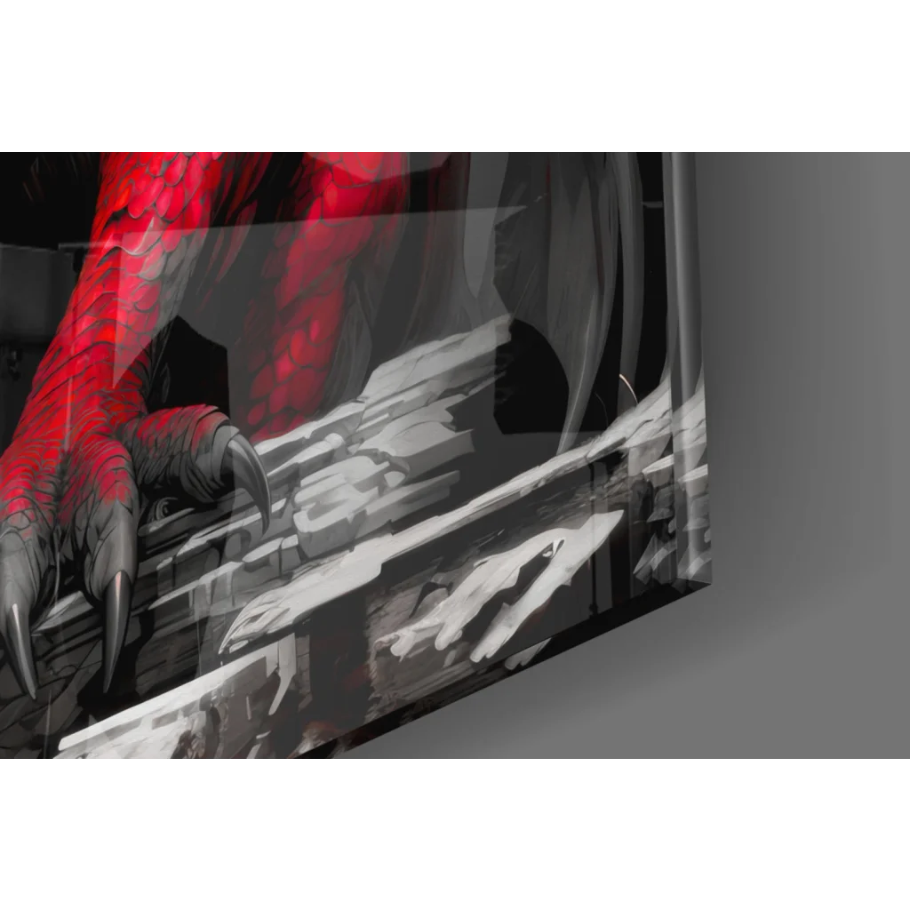 Fierce Red Dragon wall art of red black gaming PC tower