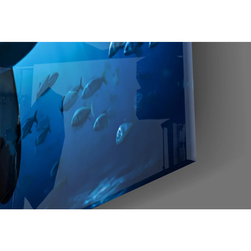 Fierce shark canvas wall art with vivid ocean blues and blue fish tank wall sticker