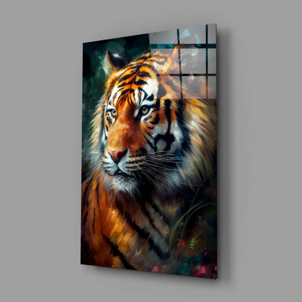 Fierce tiger canvas wall art with bold orange and black stripes in motion