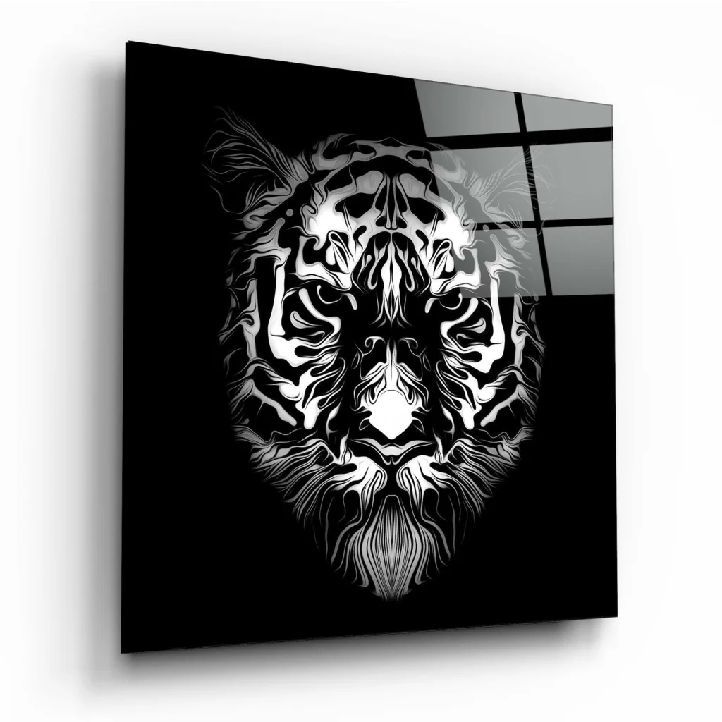 Fierce black and white tiger glass wall art print