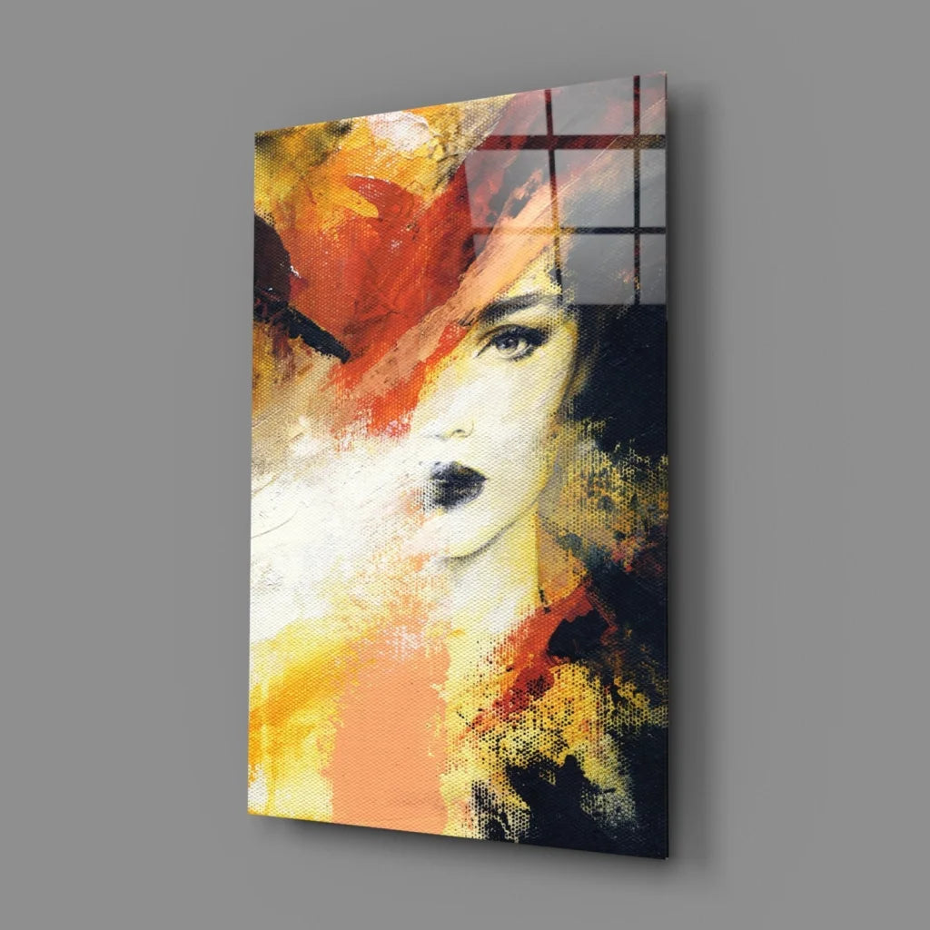 Fiery abstract portrait canvas wall art with bold red brushstrokes