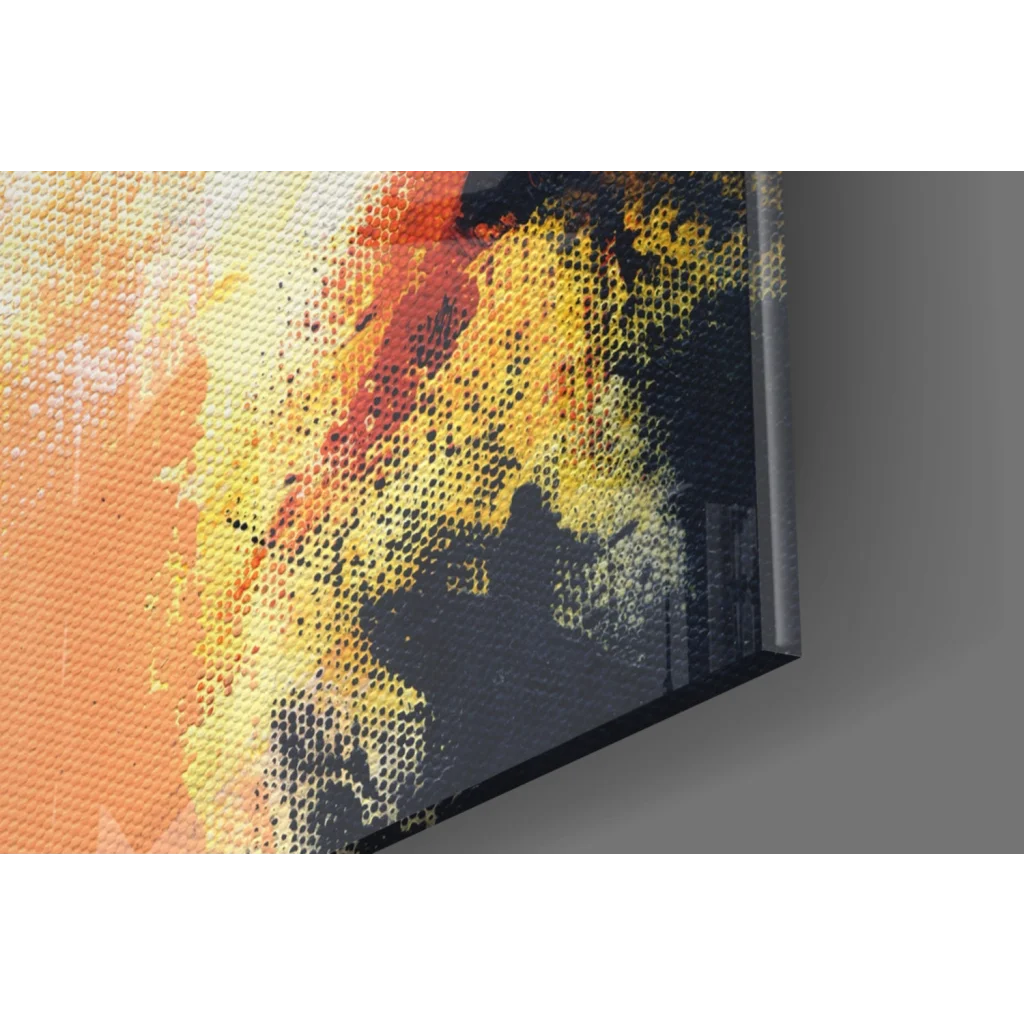 Fiery abstract canvas wall art with bold red brushstrokes and vibrant hues