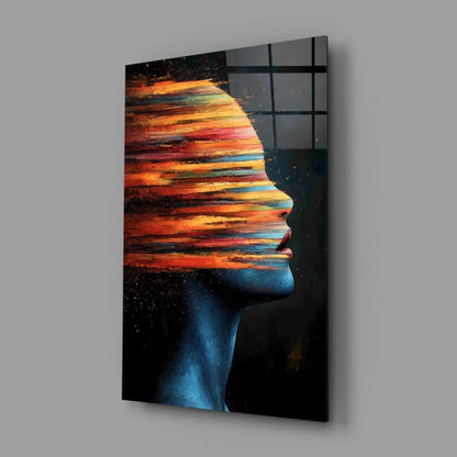 Vibrant fiery abstract profile woman canvas wall art in bold orange and blue