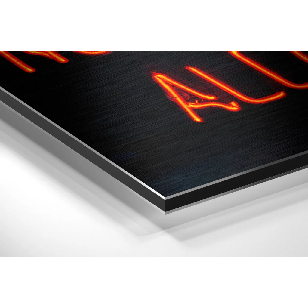 Glass Wall Art Fiery neon glow black orange flame canvas art on brushed aluminium dibond