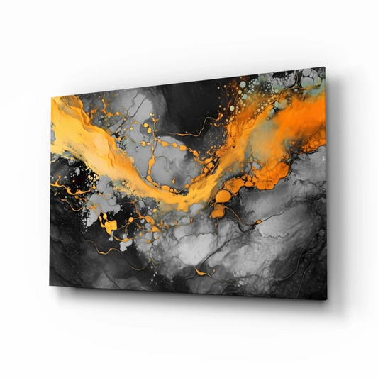 Fiery orange abstract canvas wall art with bold textured splashes