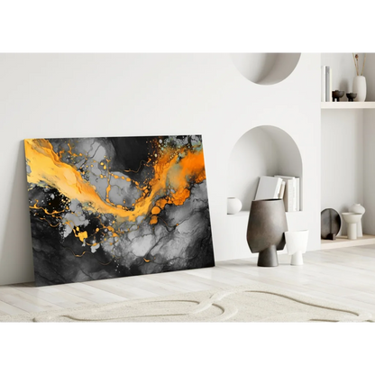 Fiery orange abstract wall art canvas with bold textured splashes