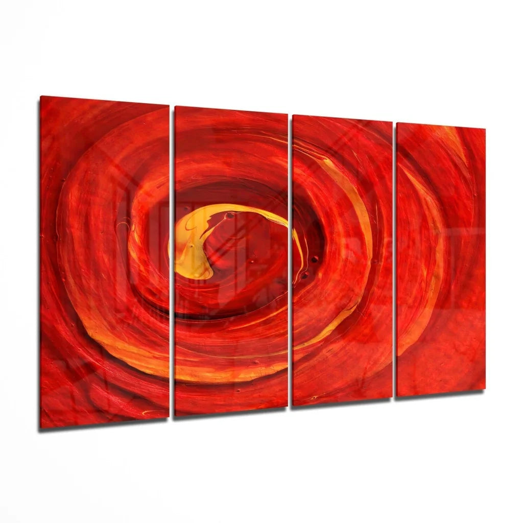 Fiery red orange swirl wall art on four panel canvas set