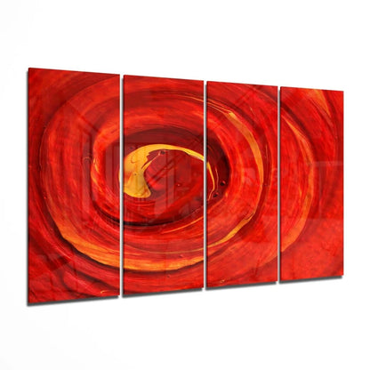 Fiery red orange swirl wall art on four panel canvas set