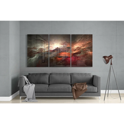 Fiery Storm triptych canvas wall art in vibrant reds and oranges